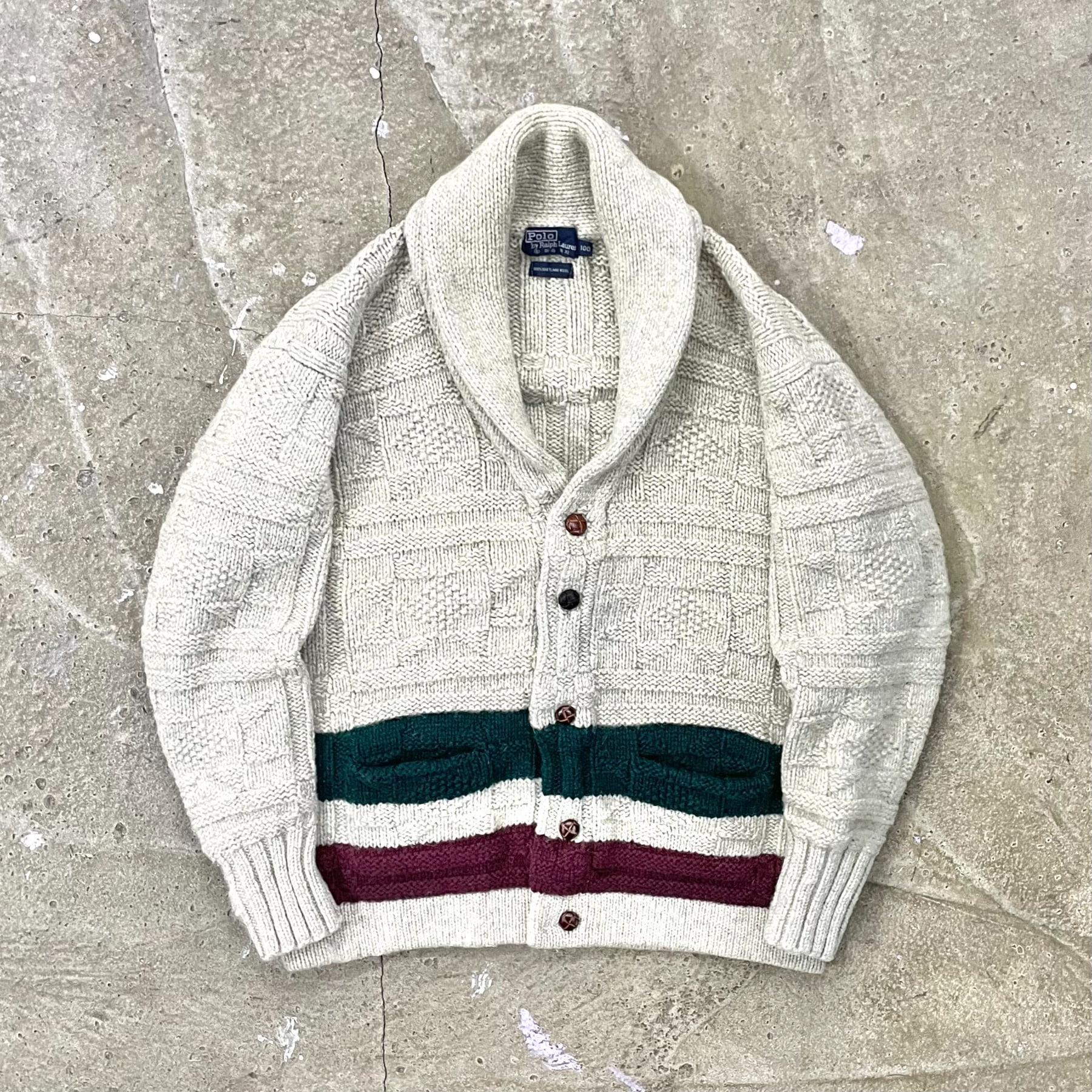 80&#039;s Polo Shetland Wool Shawl Collar Sweater - L